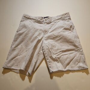 Hawkings McGill Mens White & Blue Tailored Fit Raw Hem Shorts Size 34 Nautical